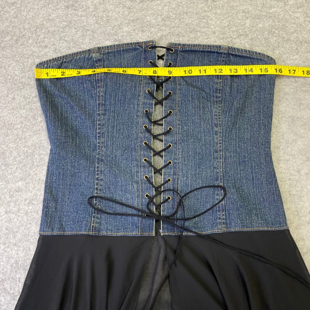Sole Mio Y2K Denim Corset Top M Lace Up Asymmetrical Sheer Chiffon Whimsigoth - Picture 12 of 14